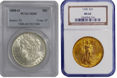 PCGS certified coin, left, and NGC certified coin, right.