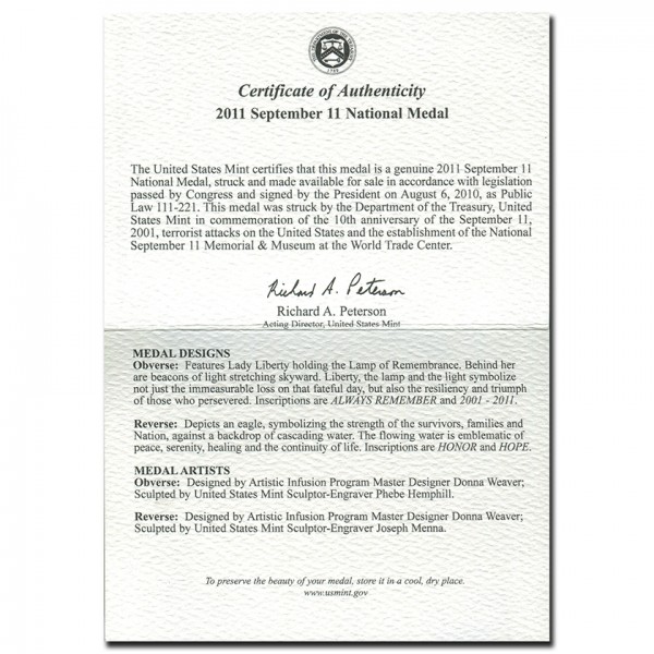 2011-W September 11 National Medal (Philadelphia Mint Mark) - Image 6