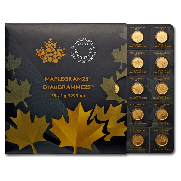 2015 Canada 25X 1 Gram Gold Maple Leaf (Maplegram25TM) In Assay Sleeve