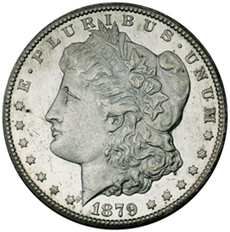 1879-CC Morgan Silver struck at the frontier Carson City Mint in Nevada.