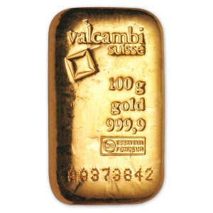 100 gram Gold Bar Cast w/Assay - Valcambi Suisse