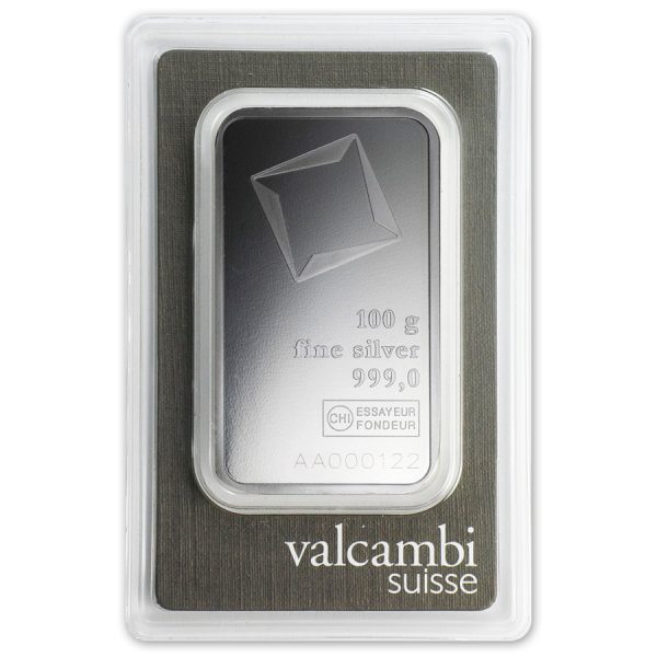 100 gram Silver Bar In Assay – Valcambi Suisse