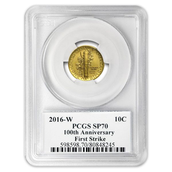 2016-W 1/10 oz Gold Mercury Dime Centennial SP-70 PCGS (FS) (100th Anniversary Label) - Image 2