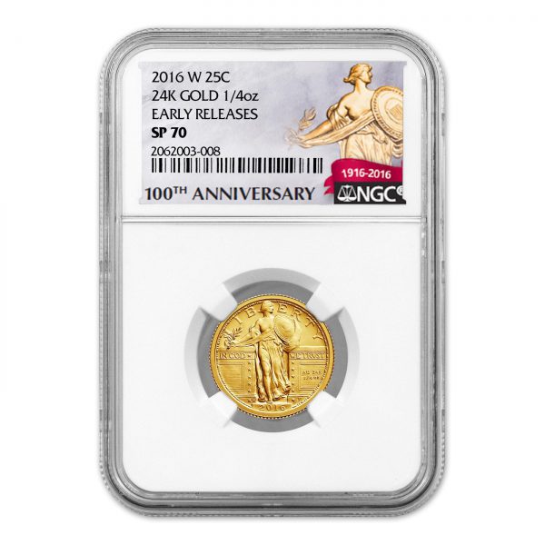 2016-W 1/4 oz Gold Standing Liberty Quarter Centennial SP-70 NGC (ER) (100th Anniversary Label)
