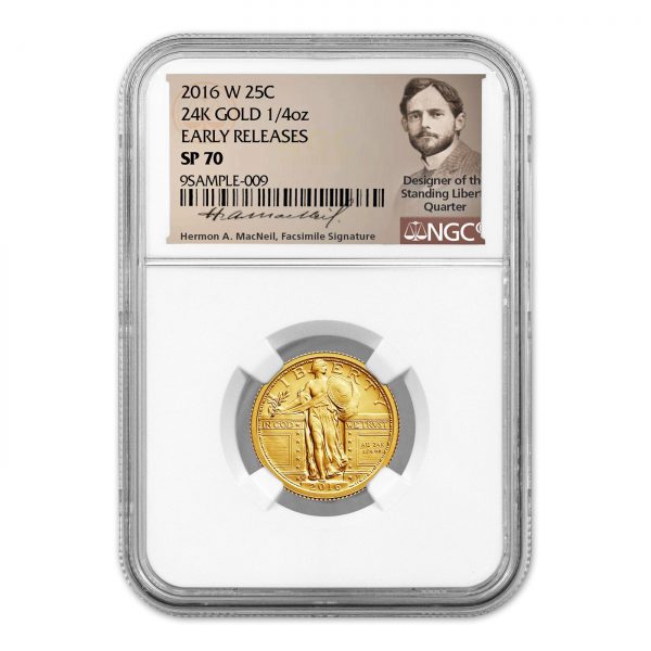 2016-W 1/4 oz Gold Standing Liberty Quarter Centennial SP-70 NGC (ER) (MacNeil Label)