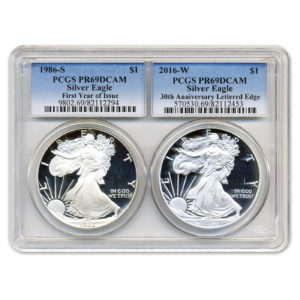 1986-S and 2016-W American Silver Eagle Proof 30th Anniversary Set PR69 PCGS