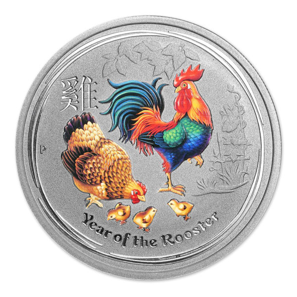 2017  Colored 2 Oz Silver Year Of Rooster Lunar Coin Perth Mint Australia