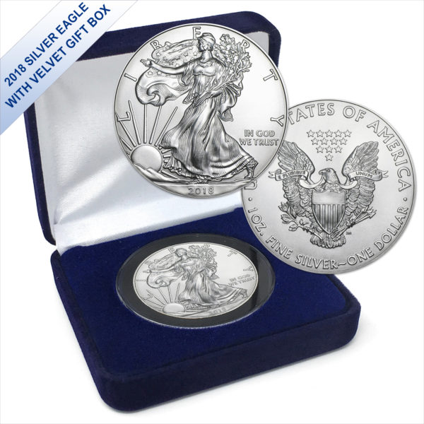 2018 1 oz American Silver Eagle BU - with a Velvet Gift Box