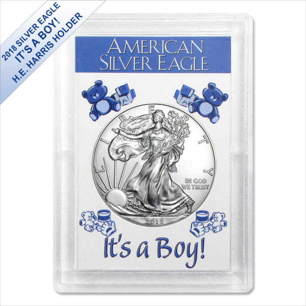 2018 1 oz American Silver Eagle BU (It's a Boy! Harris Gift Holder)