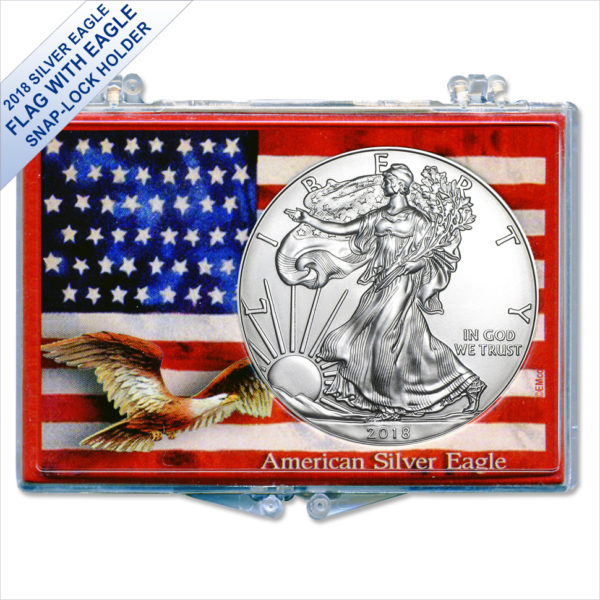 2018 1 oz American Silver Eagle BU (Flag with Eagle Snap-Lock Gift Holder)