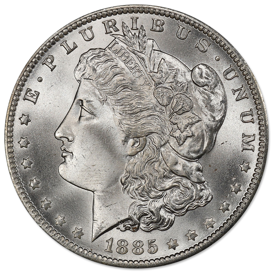 1885-OMorganSilverDollarBUObv