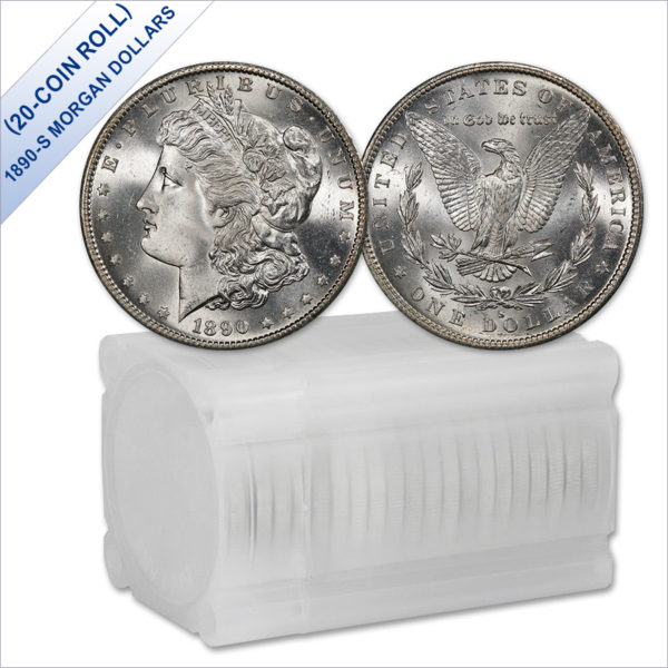 1890-S Morgan Silver Dollars BU (20-Coin Roll)