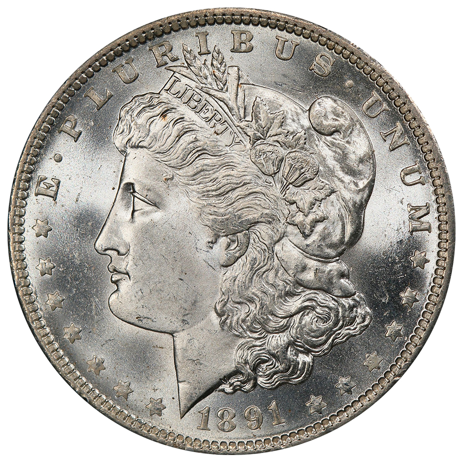 1891-OMorganSilverDollarBUObv